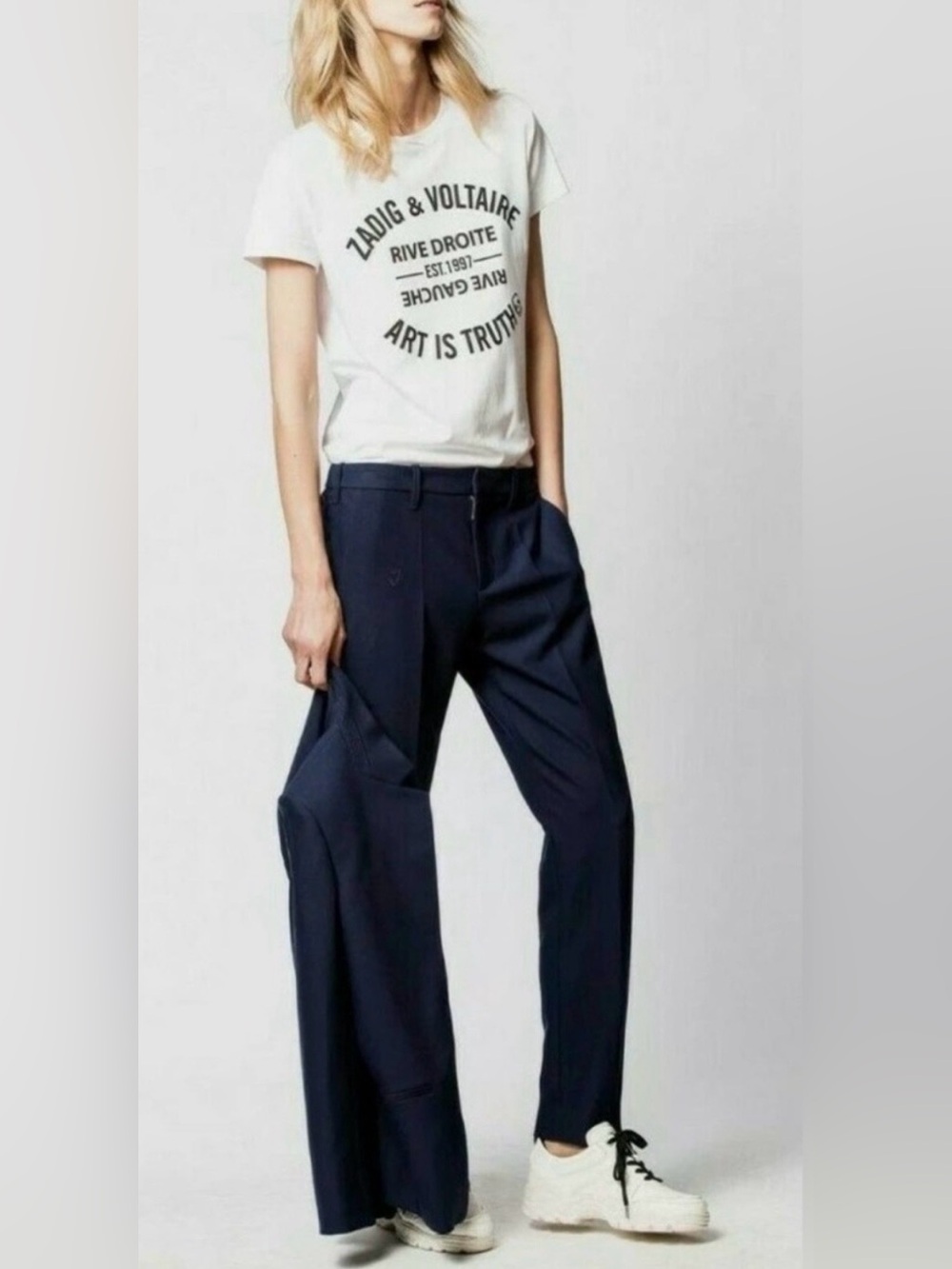 Zadig & Voltaire Pomelo Strass Pants Size 36 S Navy Rhinestone Heart Trousers